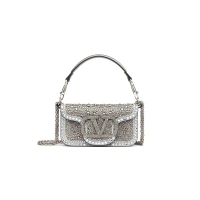 VALENTINO SMALL VALENTINO GARAVANI LOCÒ SHOULDER BAG WITH RHINESTONES 3W0B0K53JFN_ZQG (20*11*5cm)